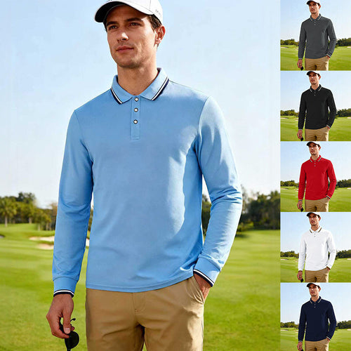 Herren Langärmeliges Performance-Golfpoloshirt mit Kontrastkragen Nord Taschen