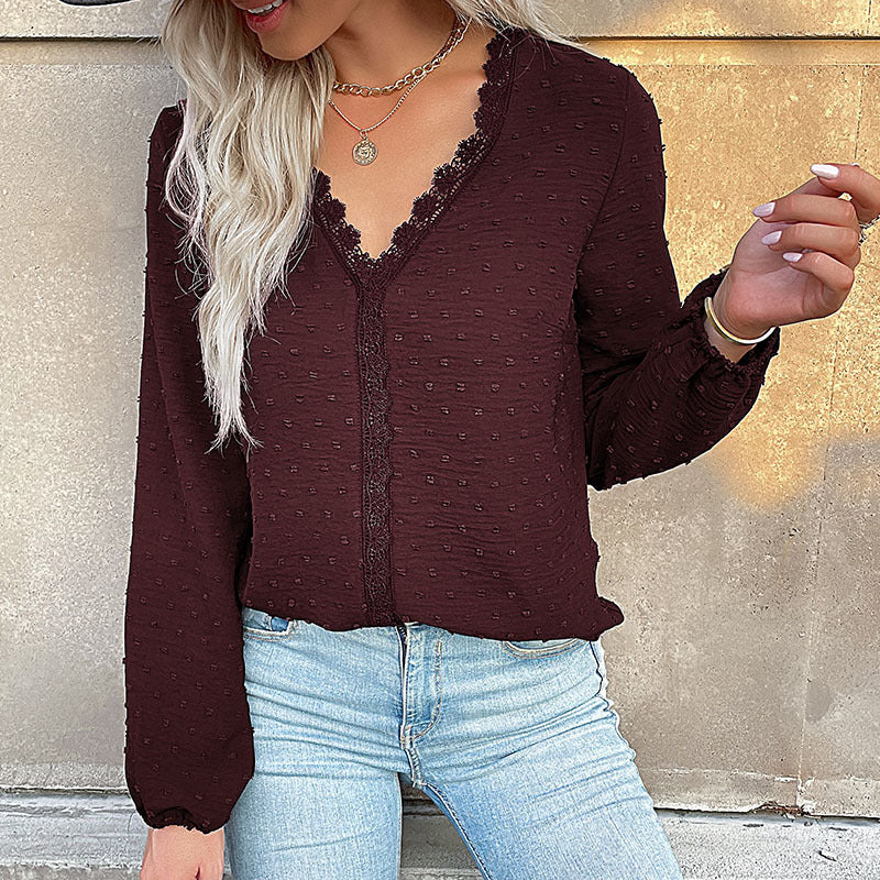 Damen Elegante Bluse mit Rüschendetails und Spitzenakzent Nord Taschen