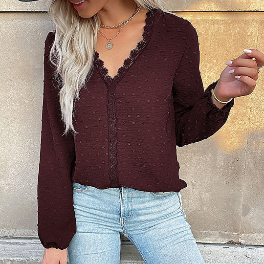 Damen Elegante Bluse mit Rüschendetails und Spitzenakzent Nord Taschen