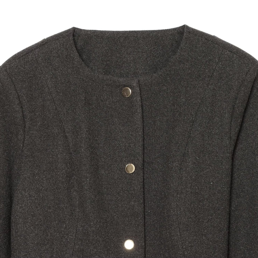Damen Kurzjacke aus Wollmix mit Rundhalsausschnitt, Druckknopfverschluss und schmalem Taillengürtel Nord Taschen