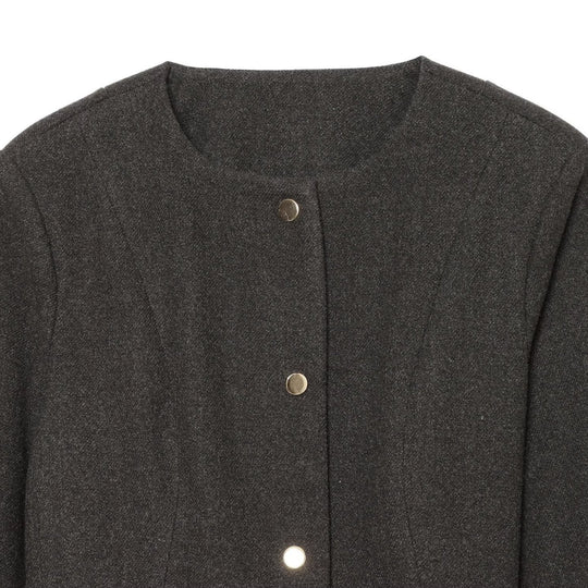 Damen Kurzjacke aus Wollmix mit Rundhalsausschnitt, Druckknopfverschluss und schmalem Taillengürtel Nord Taschen