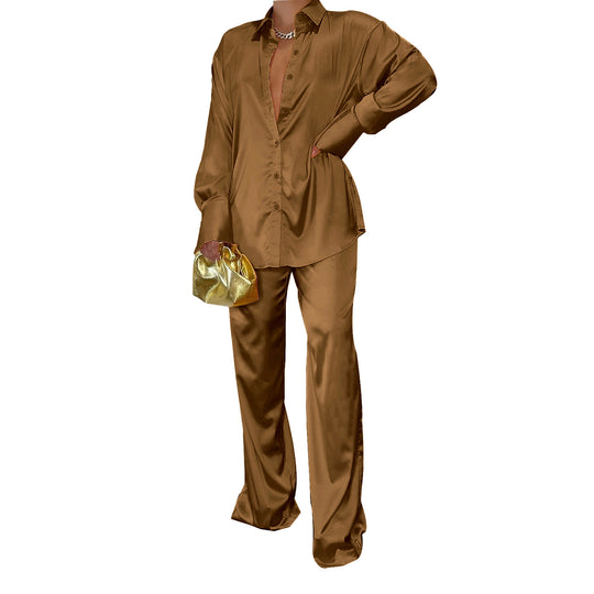 Damen Satin-Hemd und Palazzo-Hose Lounge-Set Nord Taschen