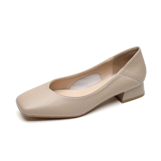 Damen elegante Ballerinas mit quadratischer Kappe und komfortablem Blockabsatz