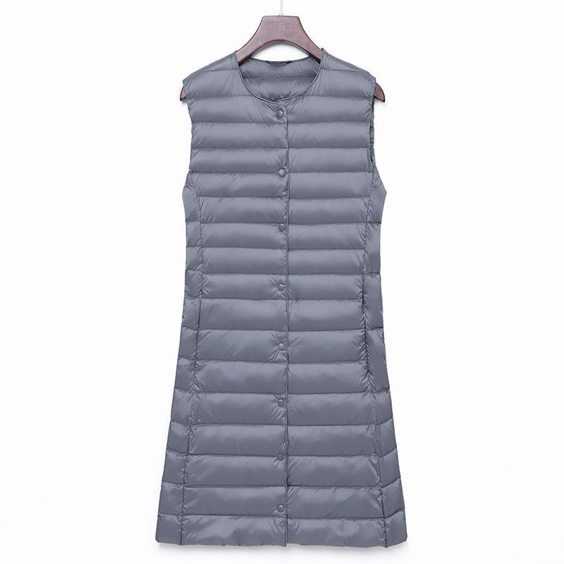 Damen Lange gesteppte Thermoweste mit A-Linien-Silhouette Nord Taschen