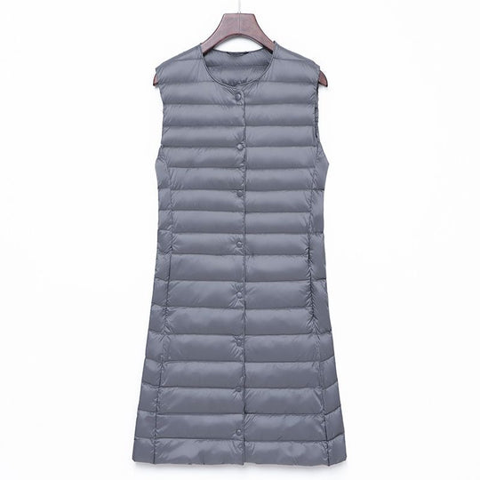 Damen Lange gesteppte Thermoweste mit A-Linien-Silhouette Nord Taschen