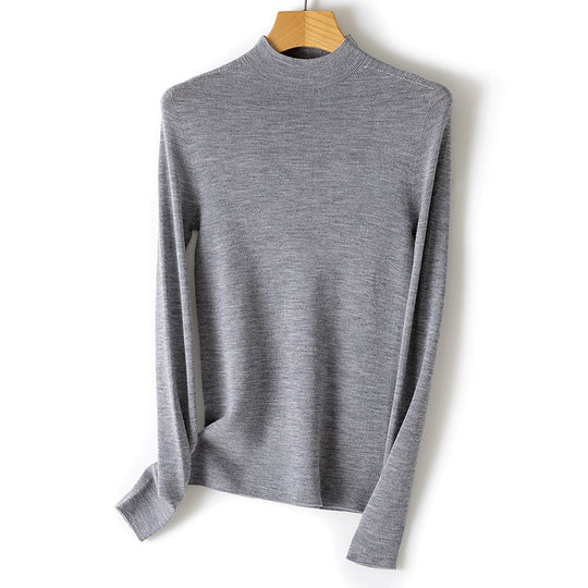 Damen Feiner Stretch-Feinstrickpullover mit halbem Stehkragen und schlanker Silhouette Nord Taschen