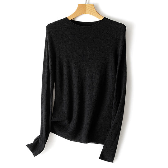 Damen Feinstrick-Longsleeve mit Rundhals und leichter Struktur Nord Taschen