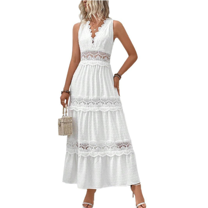 Damen Langes, elegantes Maxikleid mit Spitzenakzenten und Volants