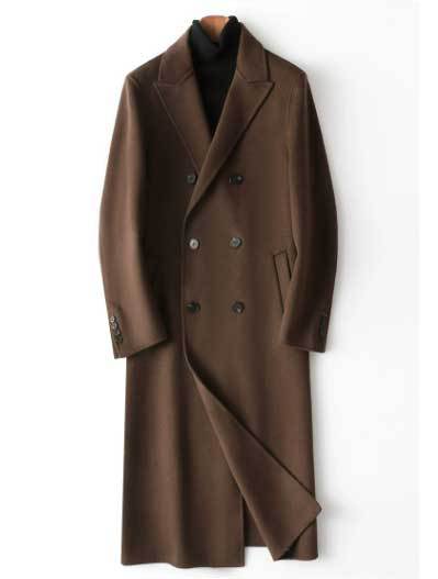 Herren Doppelreihiger Wollmantel mit Kaschmiranteil und schmaler Silhouette Nord Taschen