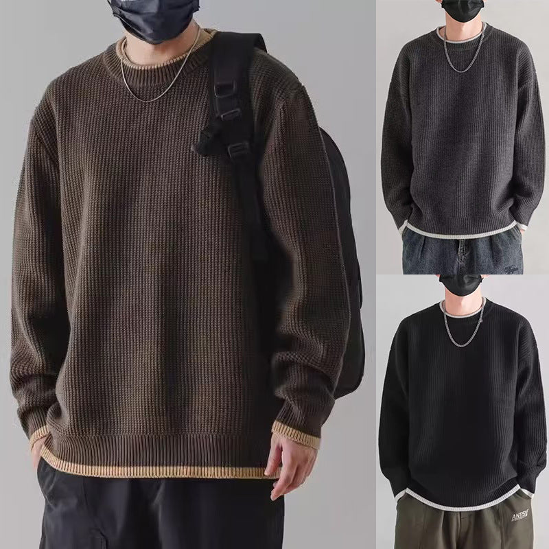 Herren Modischer Rippstrickpullover mit Rundhalsausschnitt Nord Taschen