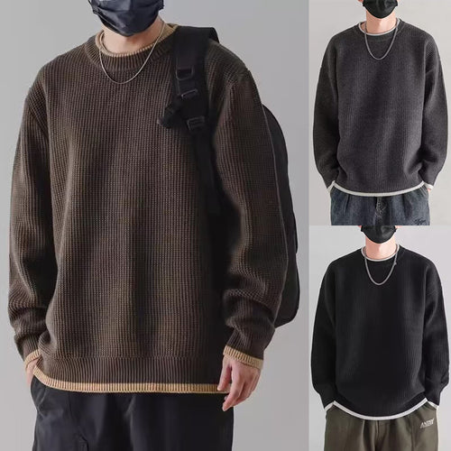 Herren Modischer Rippstrickpullover mit Rundhalsausschnitt Nord Taschen