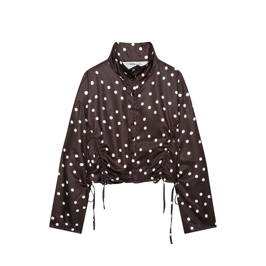 Damen Gepunktete Cropped Blousonjacke mit Stehkragen und Tunnelzug Nord Taschen