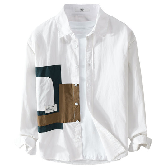 Herren Overshirt-Hemd mit geometrischem Patch-Design und Relaxed-Fit Nord Taschen