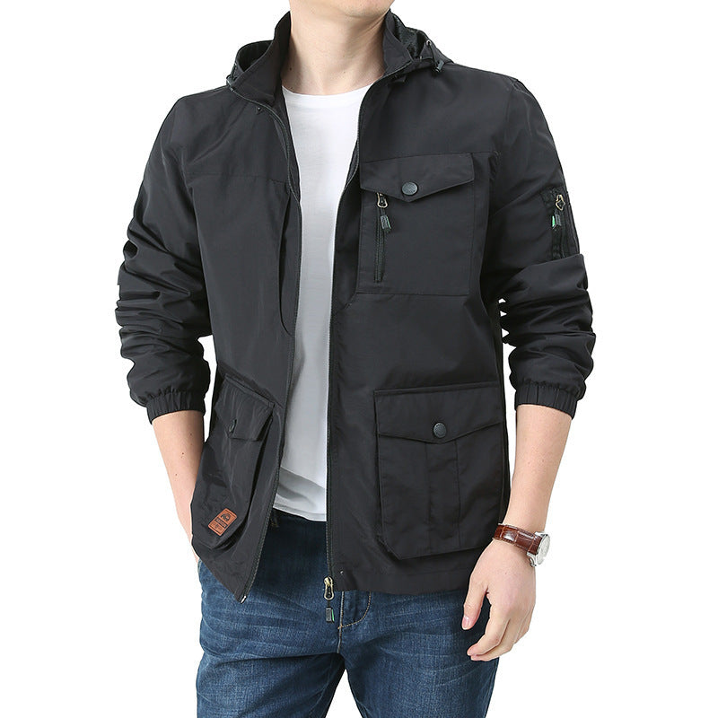 Herren wasserabweisende Kapuzen-Canvas-Fieldjacke mit verdecktem Zweiwege-Reißverschluss, elastischen Ärmelbündchen und Utility-Pattentaschen Nord Taschen