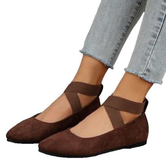 Damen elegante Ballerinas mit gekreuzten Riemen und weichem Obermaterial