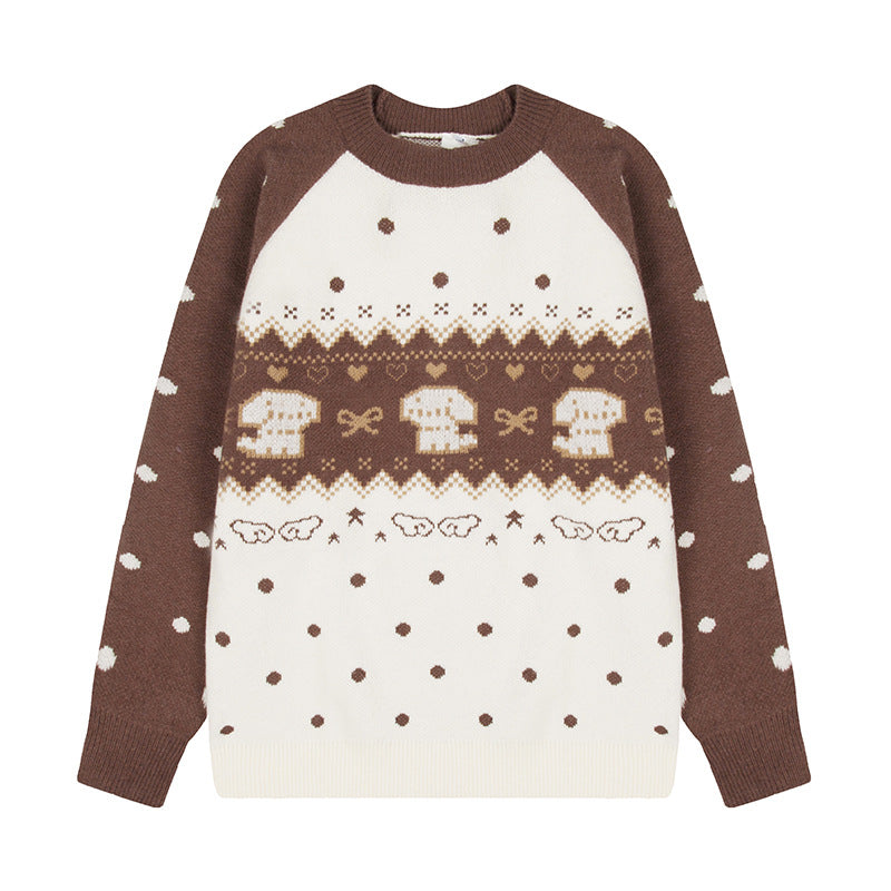 Damen Strickpullover mit Norwegermuster, Raglanärmeln und Rundhalsausschnitt Nord Taschen