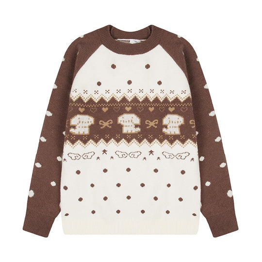 Damen Strickpullover mit Norwegermuster, Raglanärmeln und Rundhalsausschnitt Nord Taschen