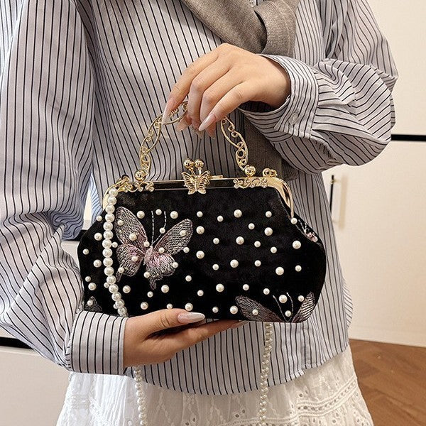 Damen exquisite Clutch-Tasche mit Perlenschmuck und aufwendiger Stickerei Nord Taschen