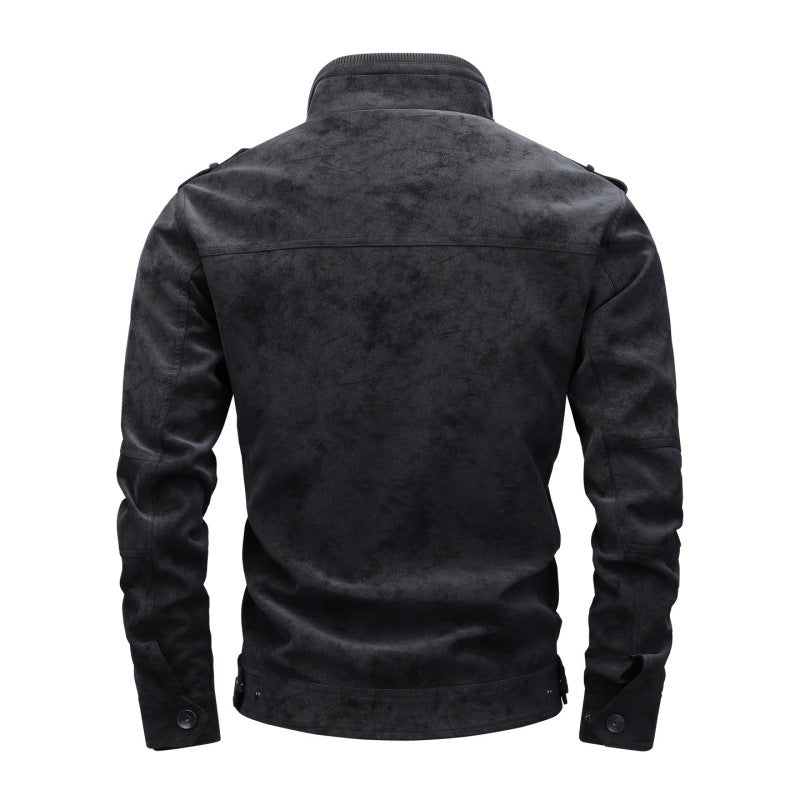 Herren Utility-Fliegerjacke in Wildlederoptik mit Stehkragen, Epauletten und Mehrfach-Taschen Nord Taschen