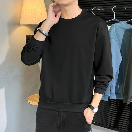 Herren Minimalistisches Rundhalsausschnitt-Sweatshirt aus Baumwollmix mit gerippten Bündchen Nord Taschen