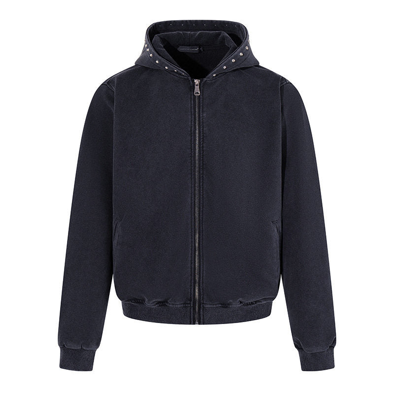 Herren Kurz geschnittene Zip‑Kapuzenjacke aus Velours mit Nietenbesetzter Kapuze Nord Taschen