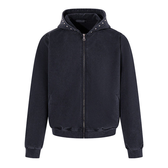 Herren Kurz geschnittene Zip‑Kapuzenjacke aus Velours mit Nietenbesetzter Kapuze Nord Taschen