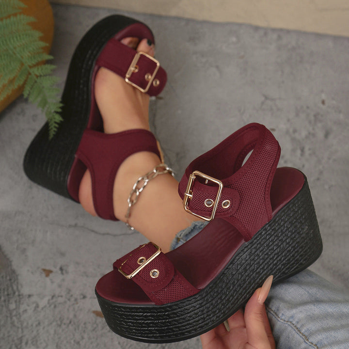 Damen Keil-Sandalen mit verstellbarem Riemen und exquisitem Bast-Design