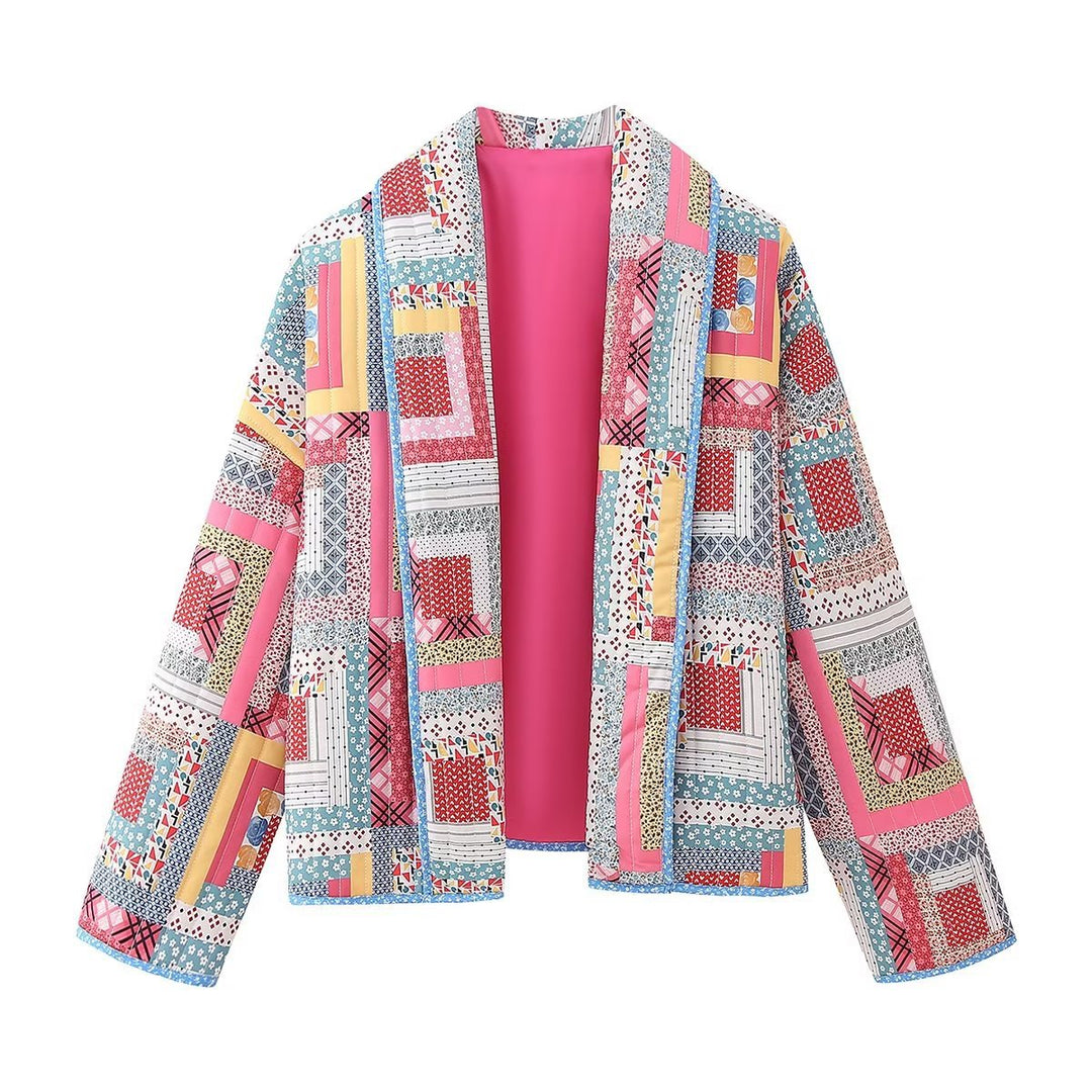 Damen Patchwork-Kimono-Jacke mit lockerer Cropped-Silhouette Nord Taschen
