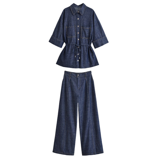 Damen Weite High-Waist Denim-Hose mit Bügelfalte und weitem Bein Nord Taschen