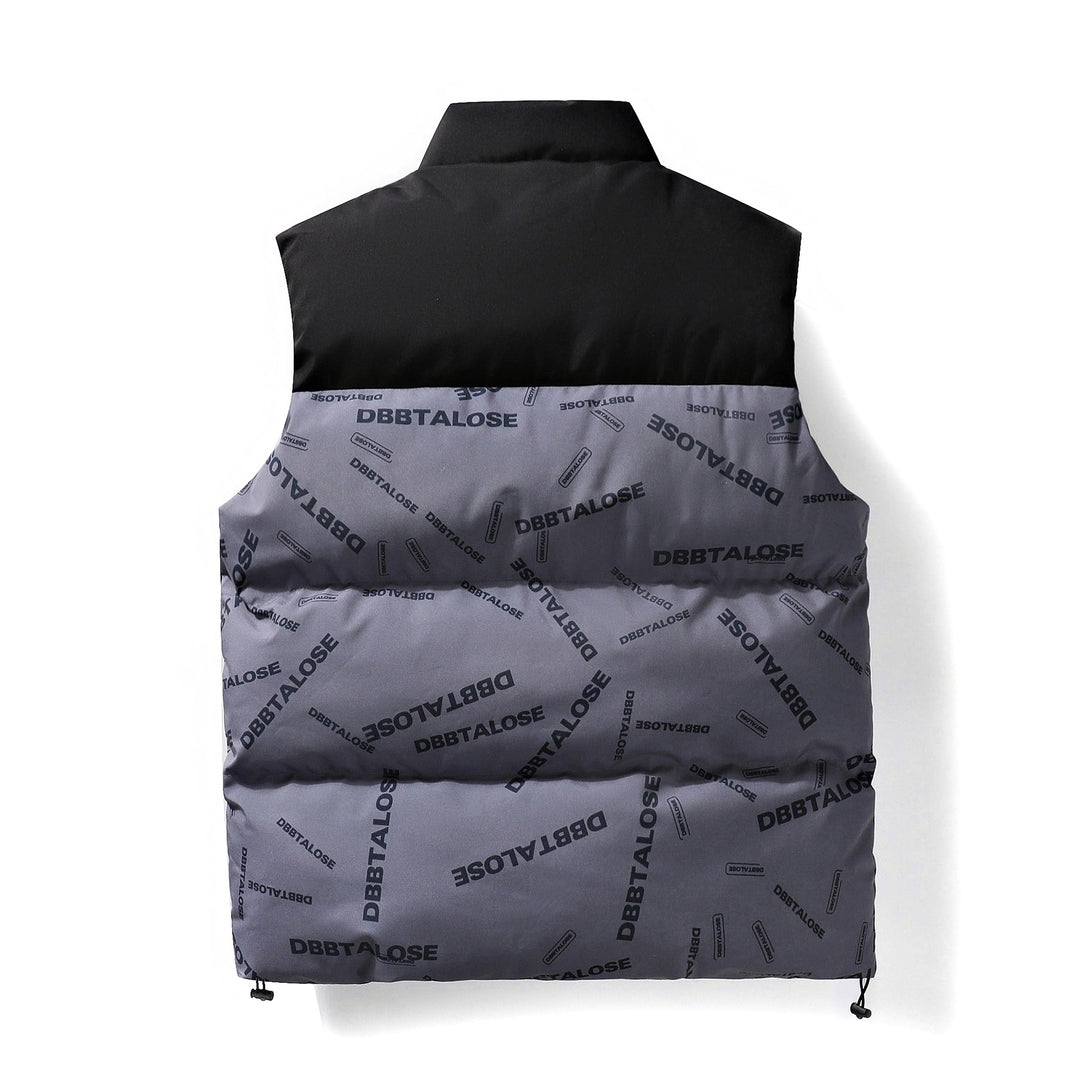 Herren Gepolsterte Steppweste mit hohem Kragen Allover-Logoprint & Kordelzugsaum Nord Taschen