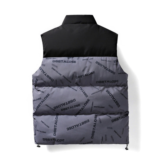 Herren Gepolsterte Steppweste mit hohem Kragen Allover-Logoprint & Kordelzugsaum Nord Taschen