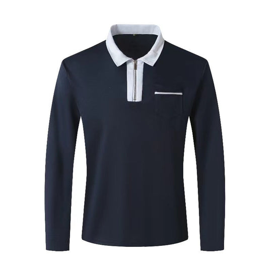Herren nan elegantes Langarm-Poloshirt mit markantem Stehkragen Metall-Kurzreißverschluss und Brustleistentasche