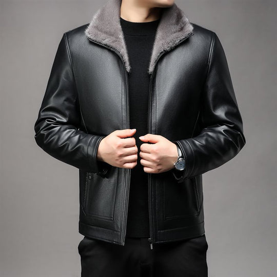 Herren Lederjacke mit wärmender Teddy-Fütterung und Frontreißverschluss Nord Taschen