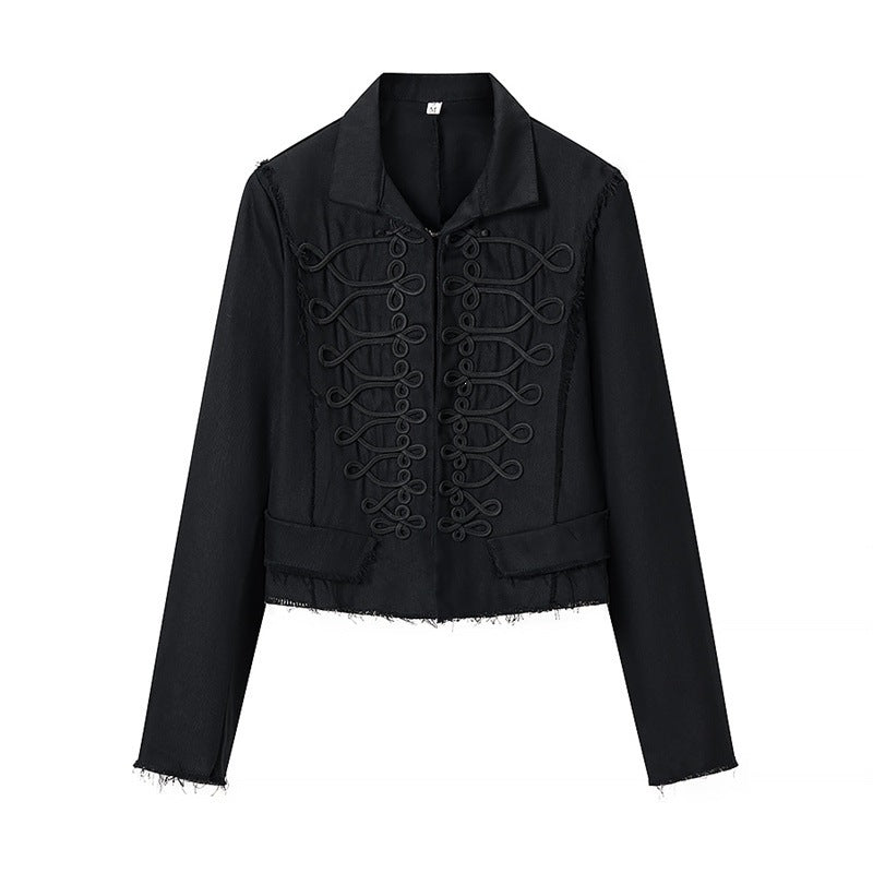 Damen Gekürzte Militärinspirierte Jacke mit Tressenapplikation und fransigem Saum Nord Taschen