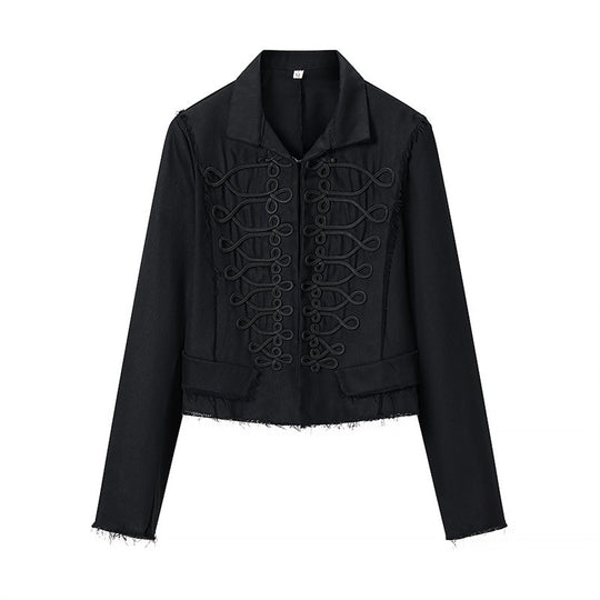 Damen Gekürzte Militärinspirierte Jacke mit Tressenapplikation und fransigem Saum Nord Taschen
