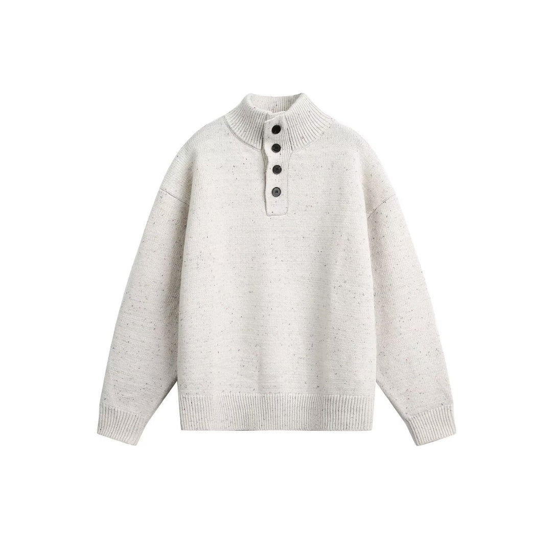 Herren Grobstrick Pullover mit Stehkragen und Knopfdetail Nord Taschen