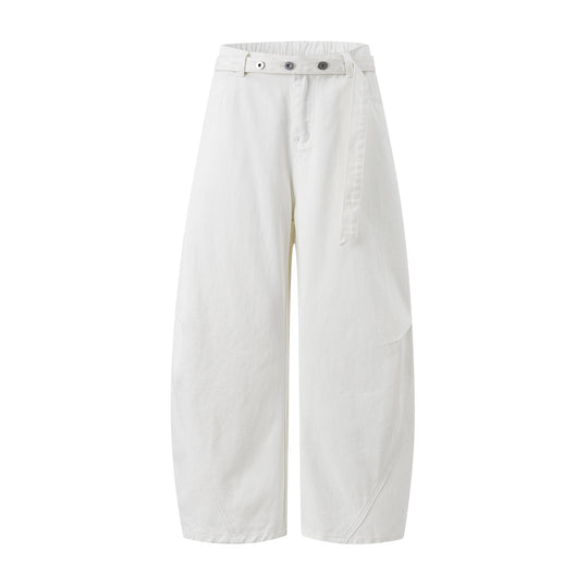 Damen Culotte-Jeans mit weitem Ballon‑Schnitt, hohem Bund und Stoffgürtel Nord Taschen