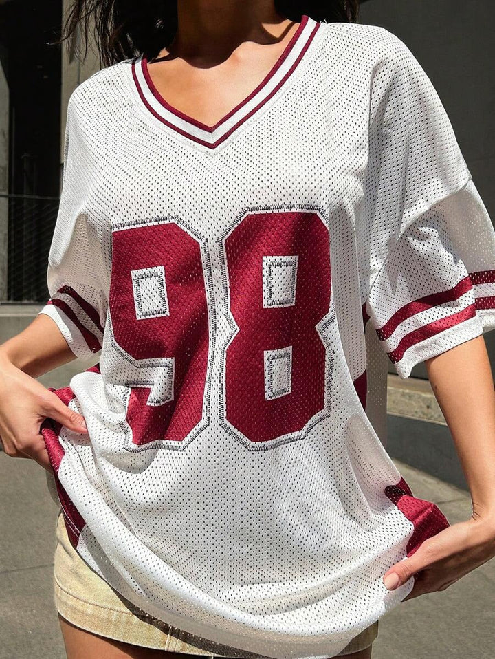 Damen Sportliches Fußballtrikot mit luftiger Netzstruktur und V-Ausschnitt