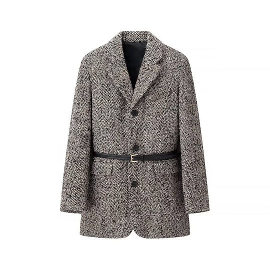 Damen Taillierter Bouclé‑Tweed‑Mantelblazer mit schmalem Taillengürtel Nord Taschen