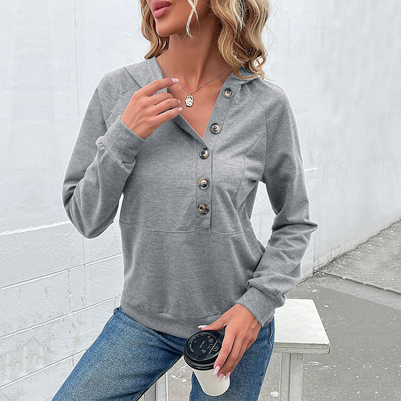 Damen Kapuzenpullover mit Zierknopfleiste, Raglanärmeln und Kängurutasche Nord Taschen