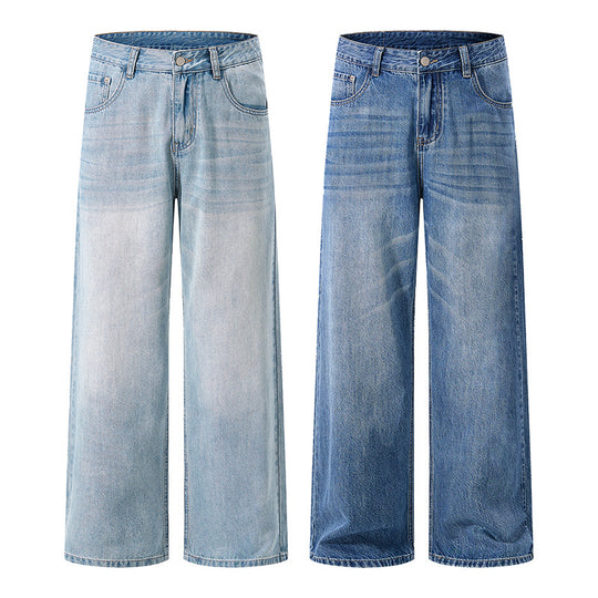 Damen Weite High-Waist-Denimhose mit weitem Bein und Vintage-Waschung Nord Taschen