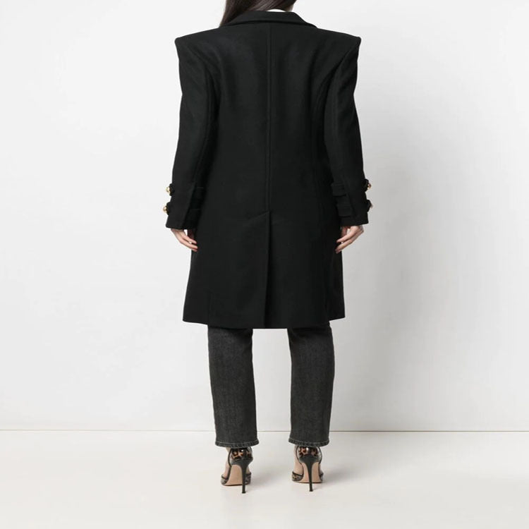 Damen Eleganter Wollmix-Longcoat im Marineinspirierten Doppelreiher mit Oversized-Schalkragen und Zierärmeln Nord Taschen