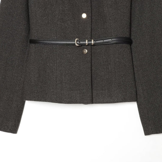 Damen Kurzjacke aus Wollmix mit Rundhalsausschnitt, Druckknopfverschluss und schmalem Taillengürtel Nord Taschen