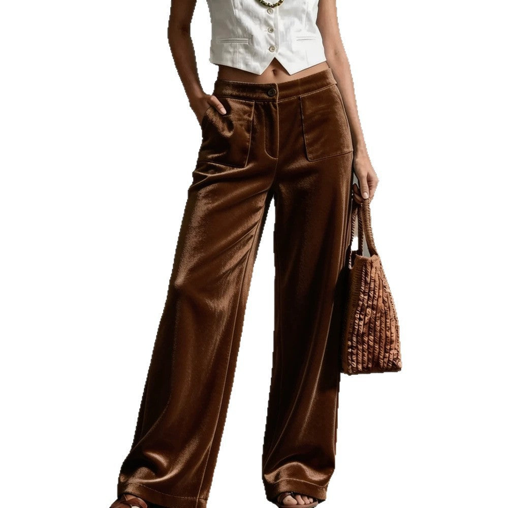 Damen Weite Samt-Palazzohose mit hoher Taille und aufgesetzten Taschen Nord Taschen