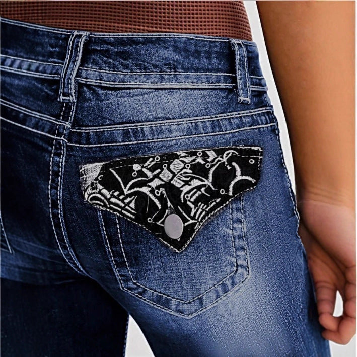 Damen Bootcut-Jeans mit kontrastierenden Ziernähten und sculptendem Stretchbund Nord Taschen