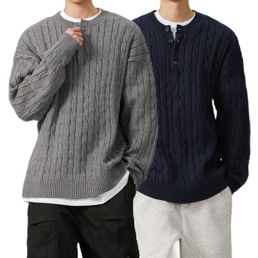 Herren Grobstrickpullover mit Knopfleiste Nord Taschen