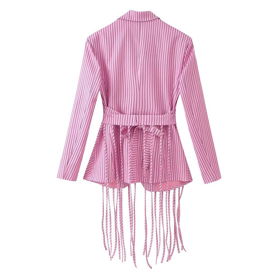 Damen Taillierter Blazer mit Fransen‑Detail und Nadelstreifen Nord Taschen