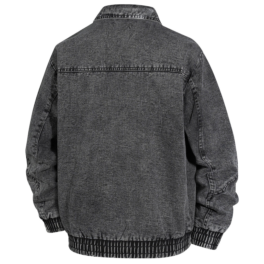 Herren Übergroße Jeans-Bomberjacke mit Stone-Wash, Reißverschluss und geripptem Saum Nord Taschen