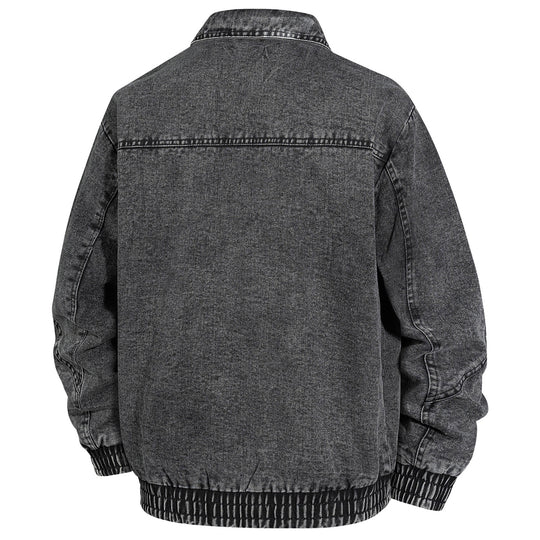 Herren Übergroße Jeans-Bomberjacke mit Stone-Wash, Reißverschluss und geripptem Saum Nord Taschen