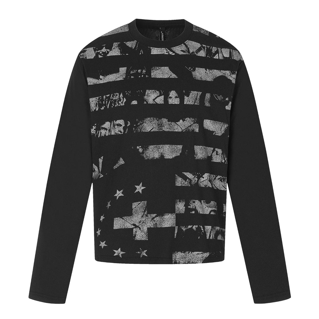 Herren Langarmshirt aus weichem Baumwollmix mit distressed Flag-Print Nord Taschen